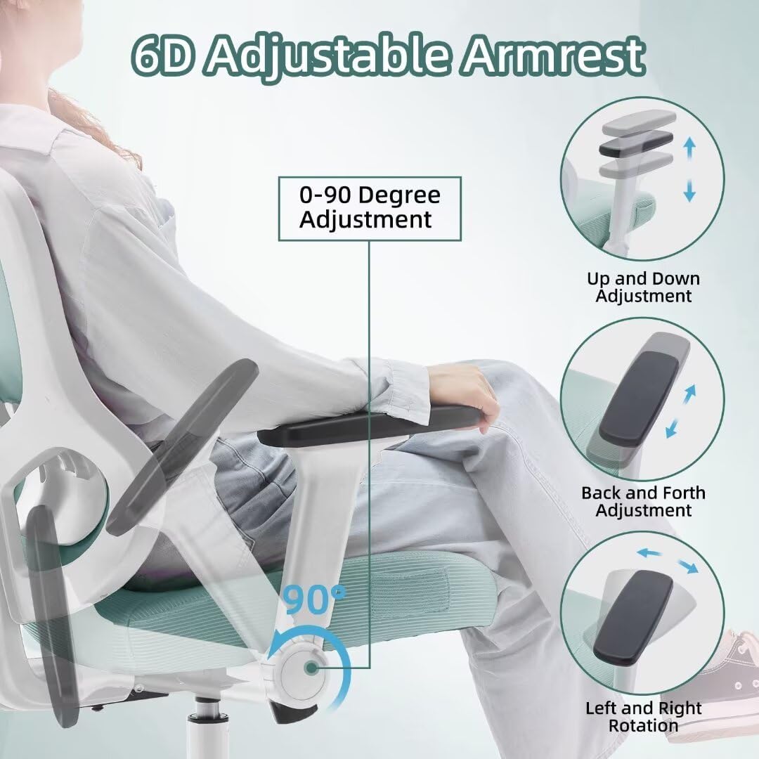Ergonomic Office Chair Big Tall Reclining Gaming Chair Adjustable Lumbar Support 6D Armrest 6D Headrest Breathable Mesh Swivel Computer Chairs Home Task Desk Chair Wheels Coat Hanger Tilt Lock Blue
