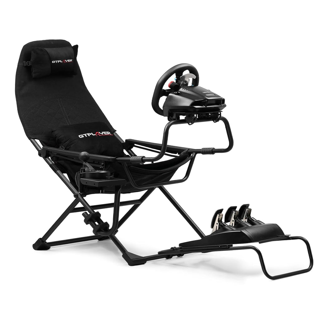 GTPLAYER Sim Racing Cockpit Foldable & Adjustable for High Performance Sim Racing Compact & Flexible Supports All Steering Wheels & Pedals for PC Wheel and Pedals Not Included(Black)