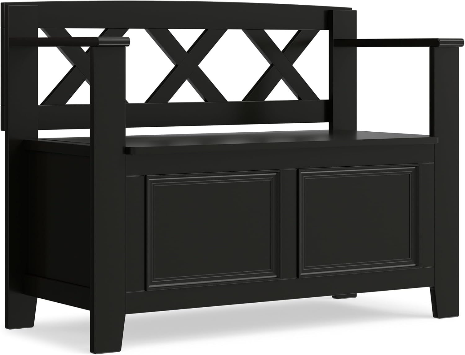 SIMPLIHOME Amherst Entryway Storage Bench - 36 inch Wide Solid Wood Hallway Bench in Black, Transitional Bench for Entry or Mudroom with Lift-Up Lid, Storage Compartments and X-Back Detail