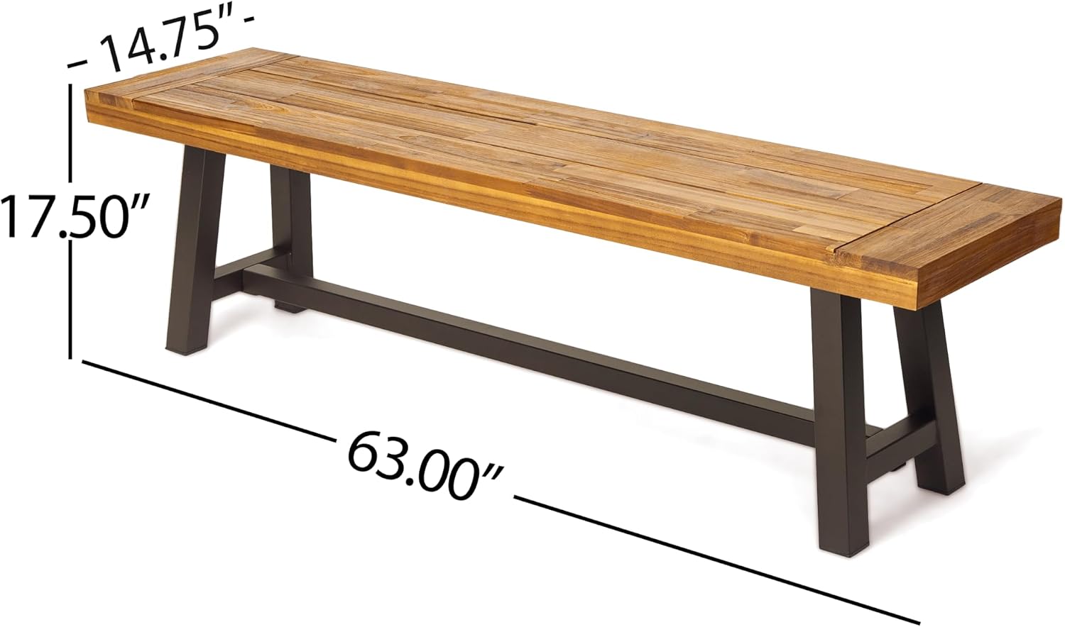 Christopher Knight Home Carlisle Outdoor Acacia Wood and Rustic Metal Bench, Sandblast Finish / Rustic Metal 14. 75 x 63 x 17. 50 inches