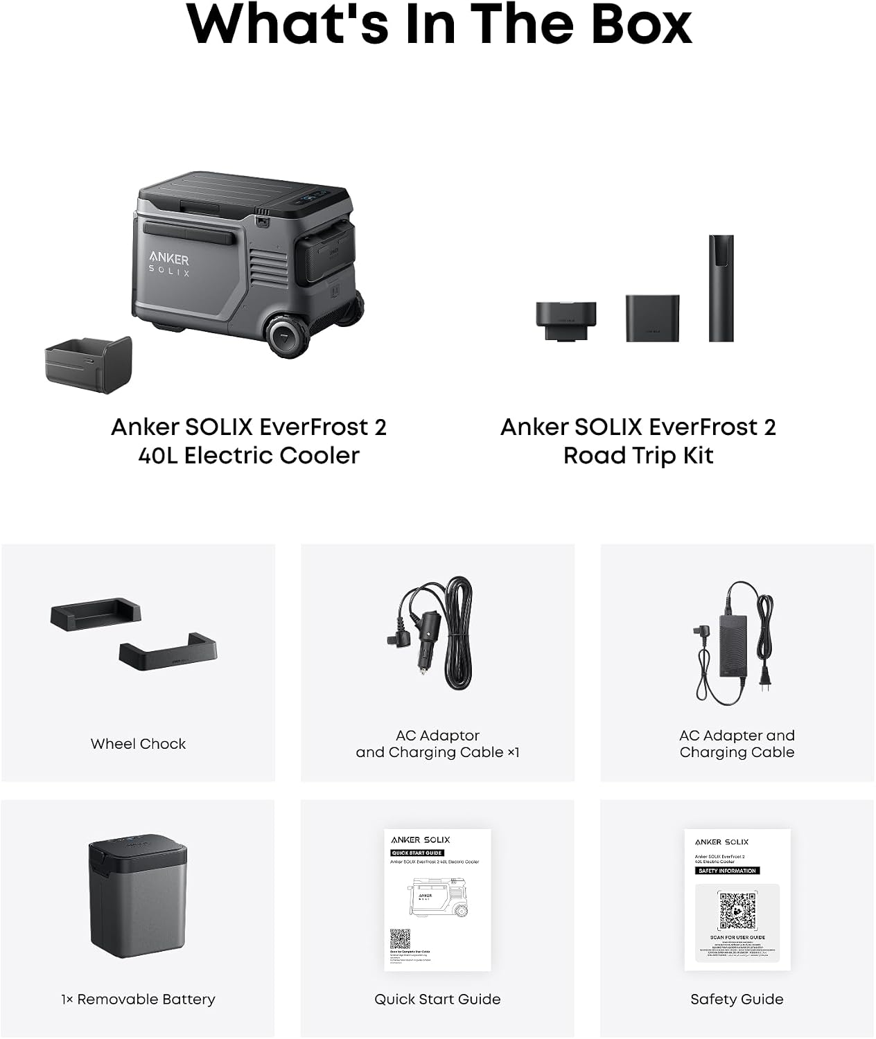 Anker SOLIX EverFrost 2 40L Cooler with Road Trip Kit, 61 qt Car Refrigerator, Electric Cooler with 288Wh Battery, Powered by AC/DC or Solar,for Outdoor Camping, Travel, and Fishing, Fits in Trucks