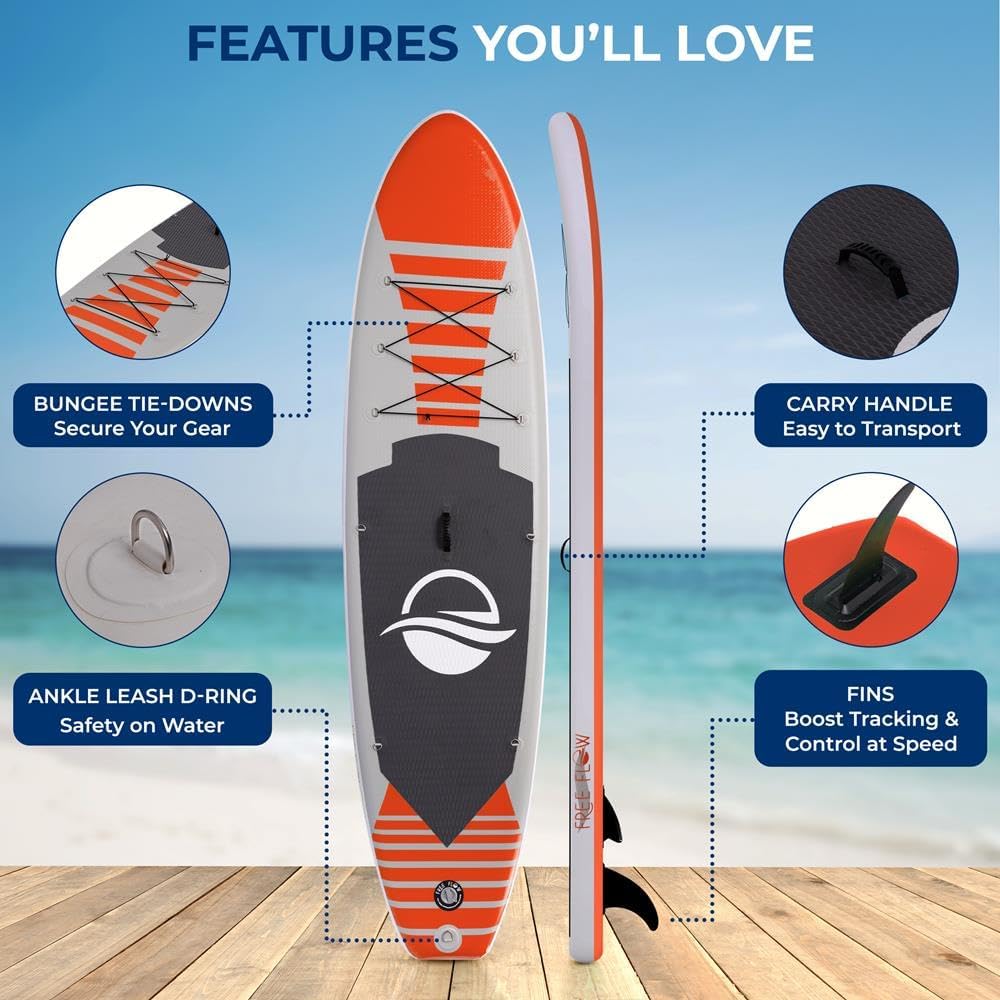 SereneLife Inflatable Stand Up Paddle Board - Wide Stable Design, Non-Slip Deck for Adults & Youth with Premium Paddle Board Accessories: Carry Bag, Dual Action Pump, Paddle, Ankle Leash