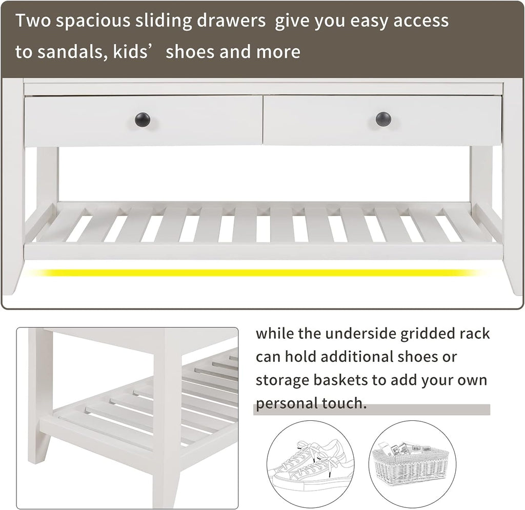 Harper & Bright Designs TREXM Shoe Rack with Cushioned Seat and Drawers, Multipurpose Entryway Storage Bench (White)