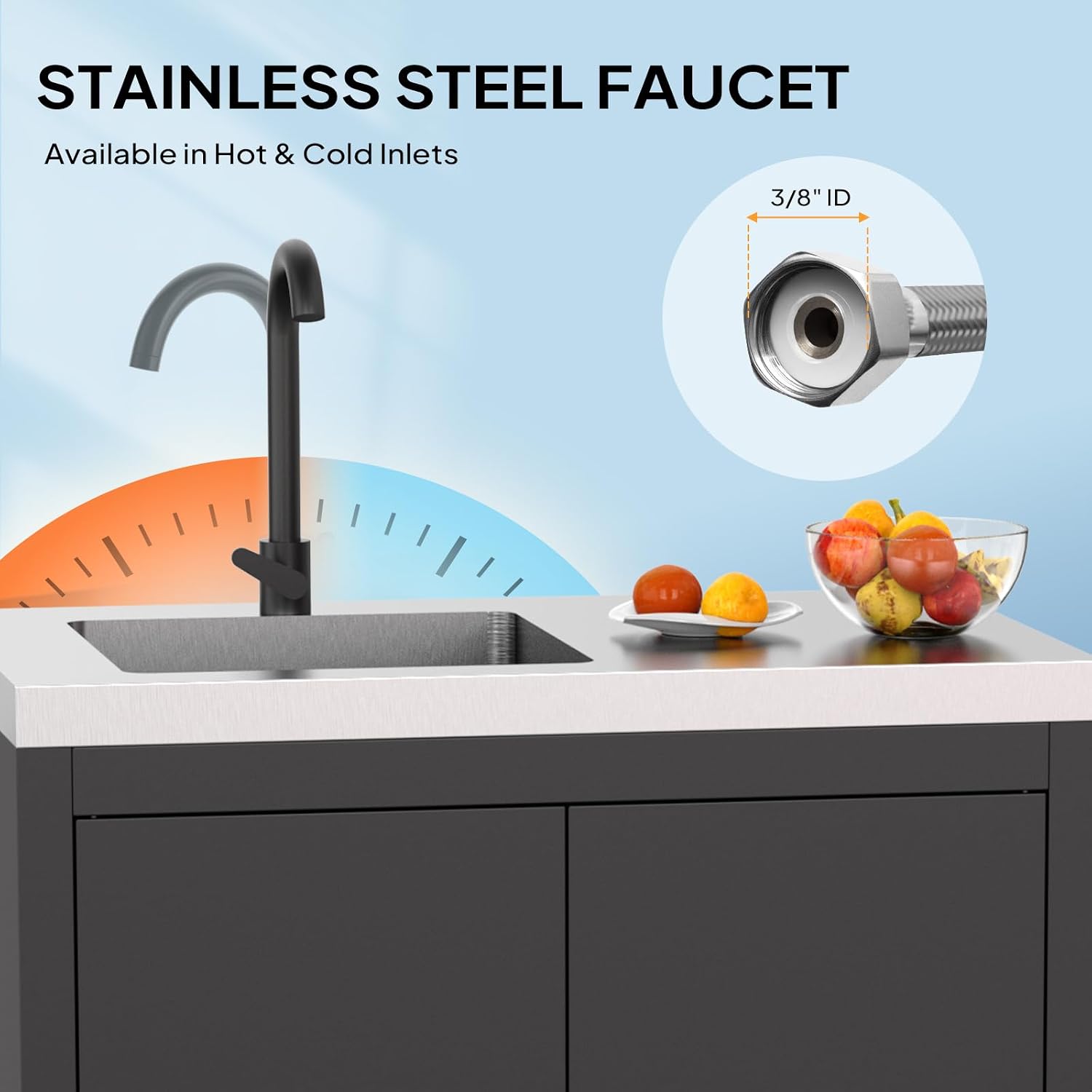 ROVSUN Stainless Steel Utility Sink with Cabinet & Wheels, Outdoor Heavy-Duty Freestanding Prep Grill Cart Sink for Backyard, Kitchen, Garage, Laundry, Garden Use 34.5' D x 19.6' W x 35.4' H