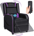 POWERSTONE Gaming Recliner Chair, Reclining Gaming Chairs for Adults Ergonomic Leather Sofa with Footrest Lumbar Support Headrest and Side Pouch for Living Room Home Theater, Purple