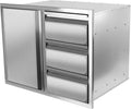 Outdoor Kitchen Drawer Combo, Stainless Steel Sealed Storage Combo with Triple Drawer, Outdoor Kitchen for BBQ Island, Grilling Station, Outside Cabinet (27.8' W x 21.8' D x 19.6' H)（Right Drawer）