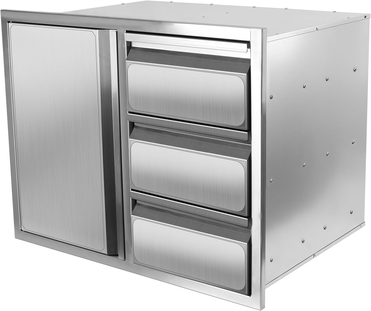 Outdoor Kitchen Drawer Combo, Stainless Steel Sealed Storage Combo with Triple Drawer, Outdoor Kitchen for BBQ Island, Grilling Station, Outside Cabinet (27.8' W x 21.8' D x 19.6' H)（Right Drawer）