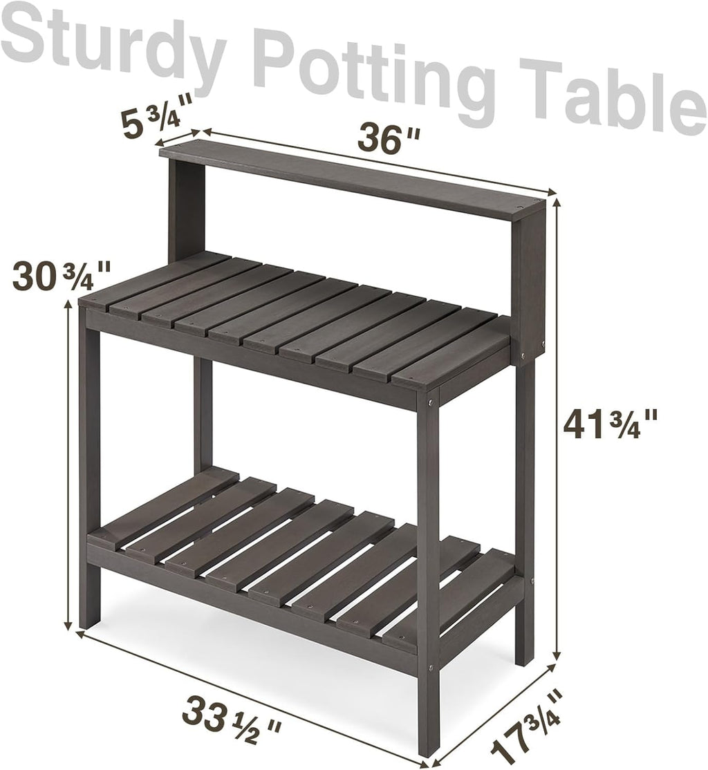 Psilvam Outdoor Potting Bench Table, HDPS Potting Bench with Storage, Outdoor Potting Table for Porch, No Rust, No Fade, Rot-Resistant (Grey)
