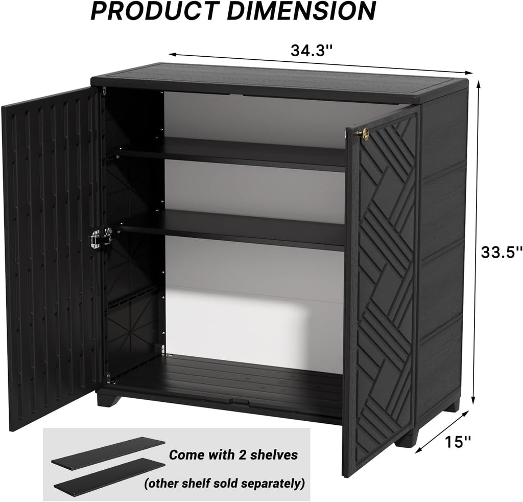 KINYING Outdoor Storage Cabinet Waterproof with 2 Shelves, 60 Gallon Resin Storage Shed for Patio/Garden/Backyard, Outdoor Storage Box for Cushions,Garden Tools and Pool Supplies,Black