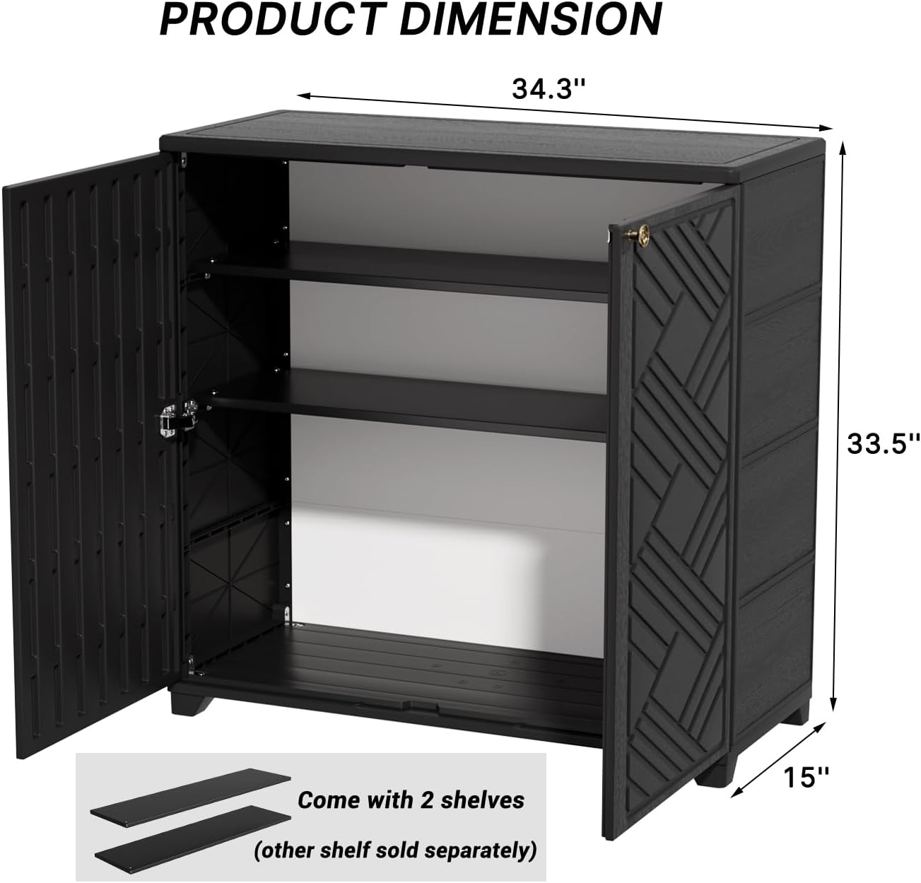 KINYING Outdoor Storage Cabinet Waterproof with 2 Shelves, 60 Gallon Resin Storage Shed for Patio/Garden/Backyard, Outdoor Storage Box for Cushions,Garden Tools and Pool Supplies,Black