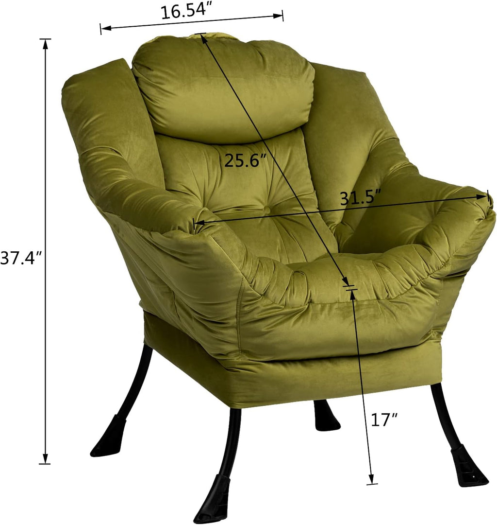HollyHOME Lazy Chair with Armrest and Side Pocket, Comfy Accent Lounge Chair,Leisure Sofa Armchair for Living Room, Bedroom, Dorm, or Small Spaces, Oversized Reading Sofa Chair,Velvet Olive Green