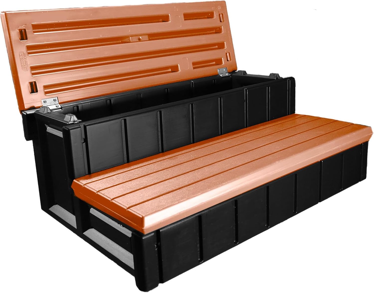 Confer Plastics Two Tier 36' Wide Storage Hot Tub Step: Durable, Multi-Functional, Non-Skid Spa Steps, Easy Installation, Sturdy, Long Lasting Upgrade to Your Space. Proudly Made in USA. - Redwood