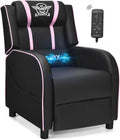 POWERSTONE Gaming Recliner Chair, Reclining Gaming Chairs for Adults Ergonomic Leather Sofa with Footrest Lumbar Support Headrest and Side Pouch for Living Room Home Theater, Pink