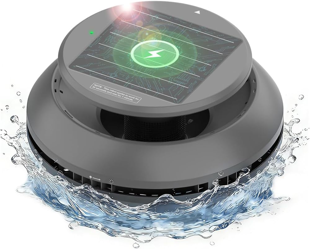 Y60 Cordless Solar Pool Skimmer - 2026 Automatic Robotic Pool Surface Cleaner with 360° All-Around Intake, Dual Charging, 12H Deep Cleaning for In-Ground & Above Ground Pools (Sepia)