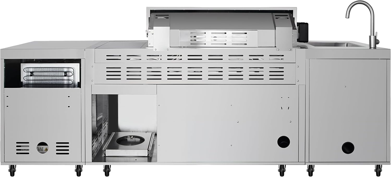 KoolMore Reserve Outdoor Kitchen Island with 6 Burner Grill and a Side Burner, Sink, Storage Cabinet and Beverage Refrigerator, CSA Listed in Stainless-Steel