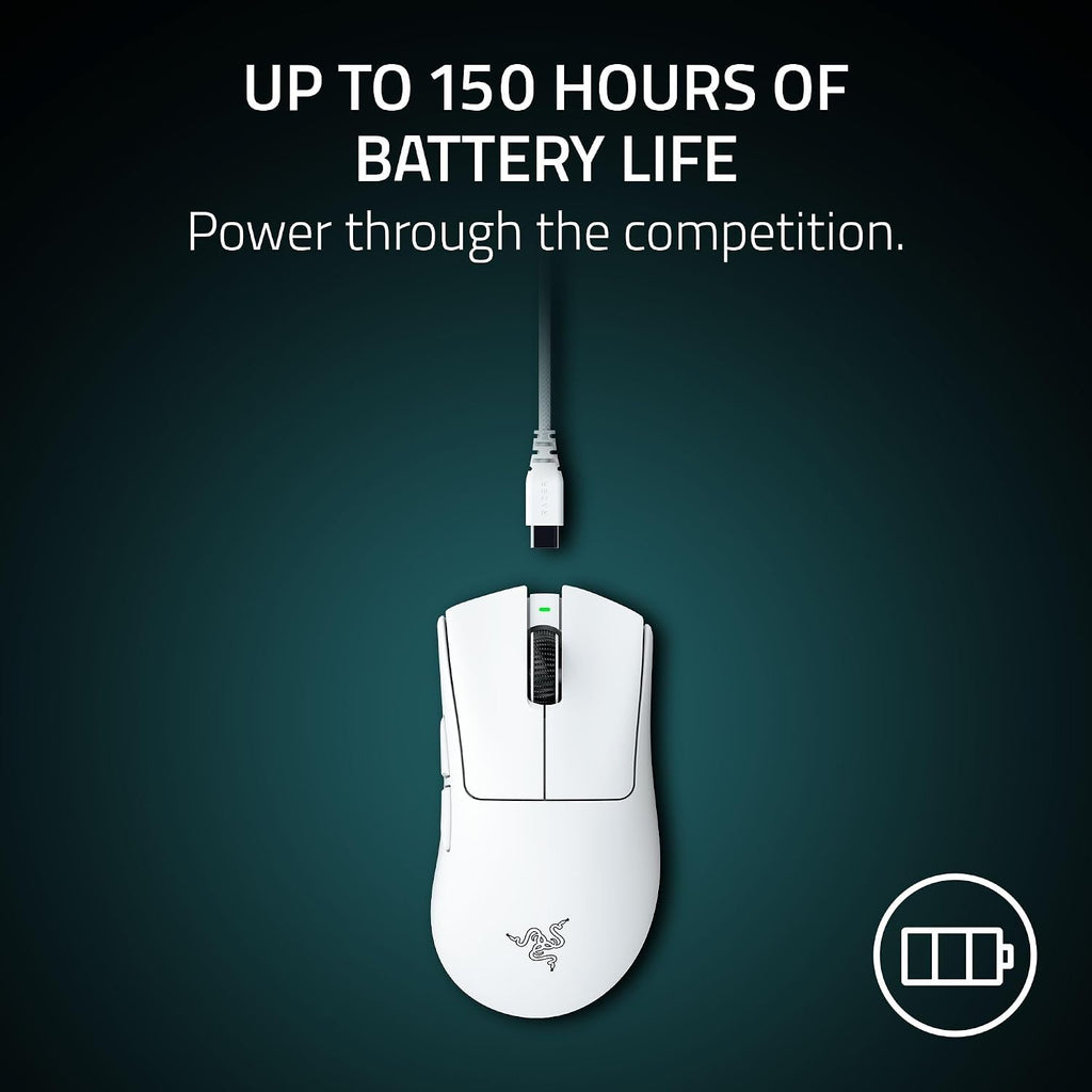Razer DeathAdder V4 Pro Wireless Gaming Mouse: 56g Lightweight - HyperSpeed Gen-2 - Optical Scroll Wheel - Optical Switches Gen-4 - Focus Pro 45K Sensor Gen-2 - Up to 150 Hr Battery - White (Renewed)