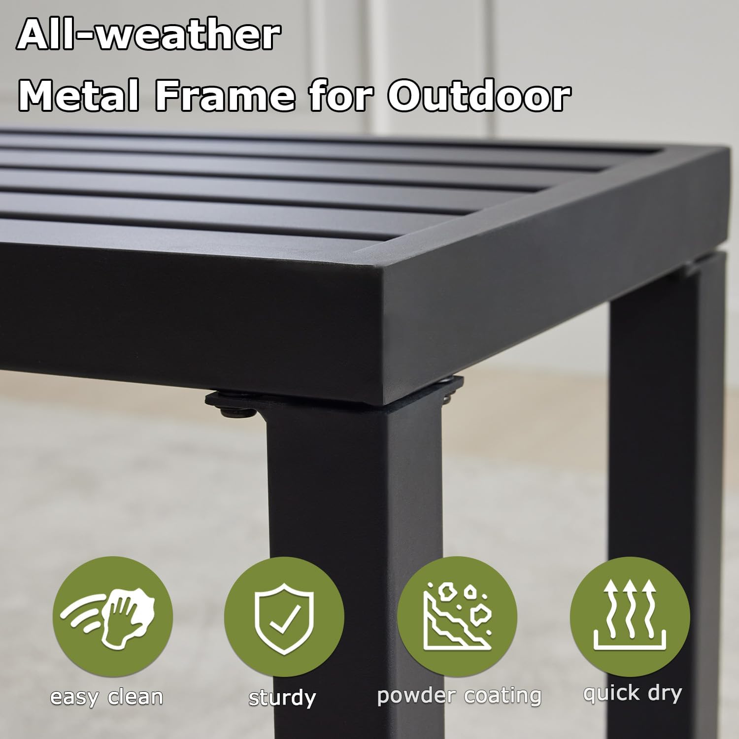 Outdoor Metal Backless Bench, Set of 2,Weatherproof Patio Bench with Slatted Seat, All-Weather Garden Bench for Porch, Patio, Lawn and Backyard, Black