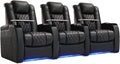 Weilianda Home Theater Seating Top Grain Leather Zero Gravity Recliner Chair Power Headrest Recline Movie Seat Gaming 7 Colors Mood Light Sofa with Tray Table USB Charge Row of 3 Black
