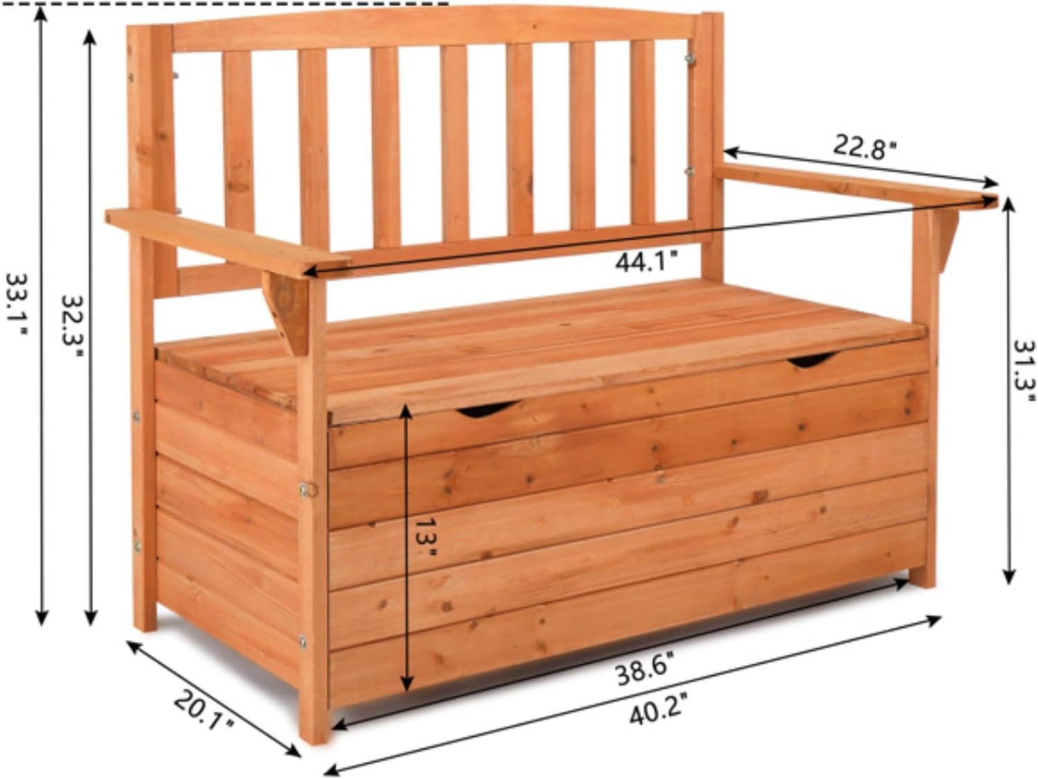 Cedar Wood Deck Box Bench, Storage Box with Backrest Armrest, All-Weather Yard Container Furniture for Tools, Toys, Outdoor Storage Bench Deck Box w/Seat for Backyard, Porch, Patio, Garden
