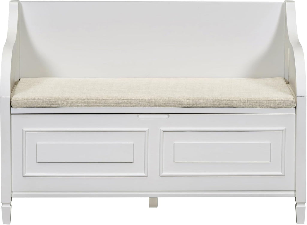 Bellemave Storage Bench with Safety Hinge Wooden Entryway Benches with Shoe Cabinets Under Seat Multifunctional Storage Bench for Entryway, Foyer or a Mudroom (White + Beige)