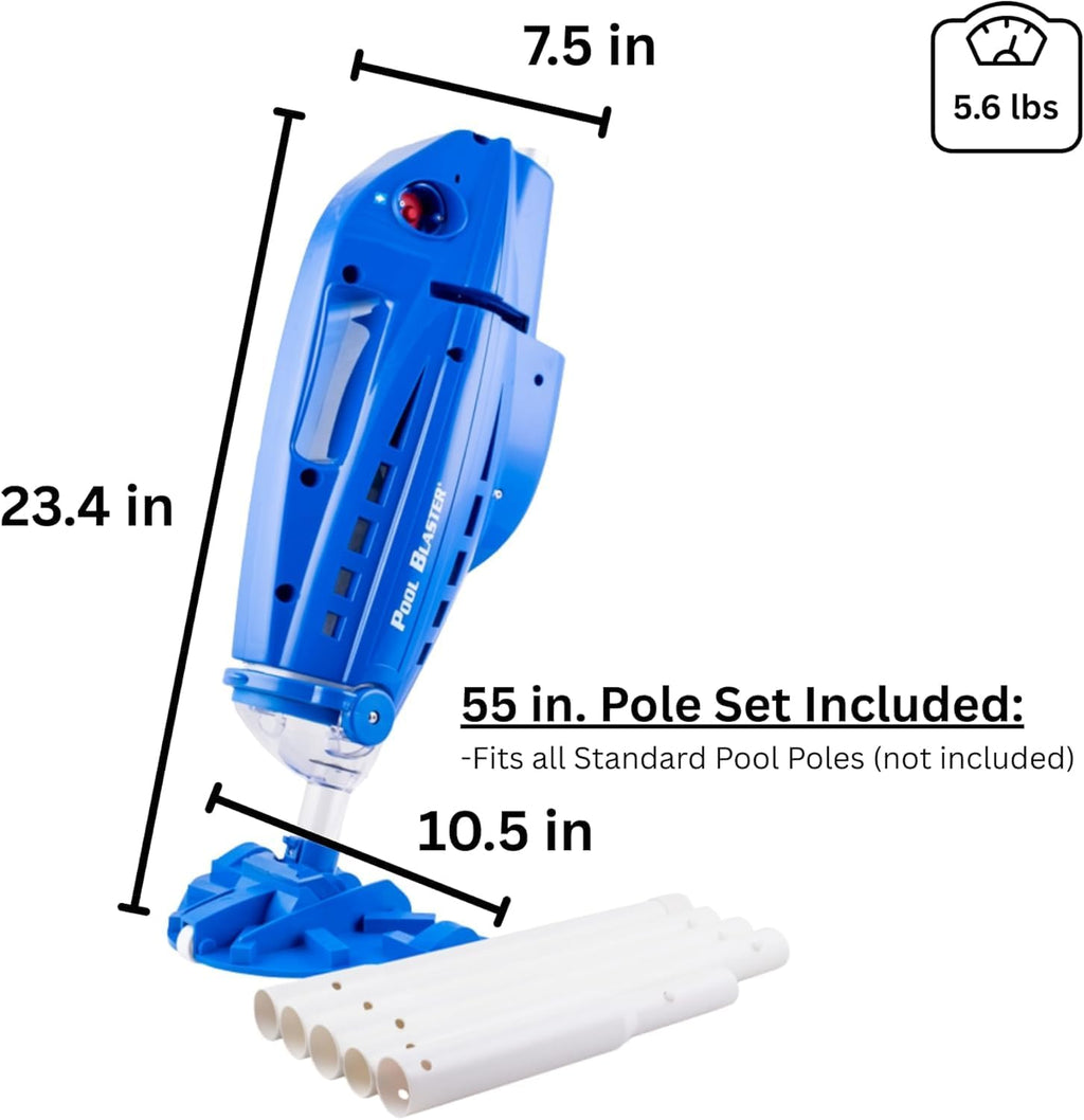 POOL BLASTER Millennium Cordless Pool Vacuum for Above Ground Pools w/Pole Set, High Capacity, Strong Suction, Handheld Rechargeable Swimming Pool Vacuum for Inground Pools, Hoseless, by Water Tech