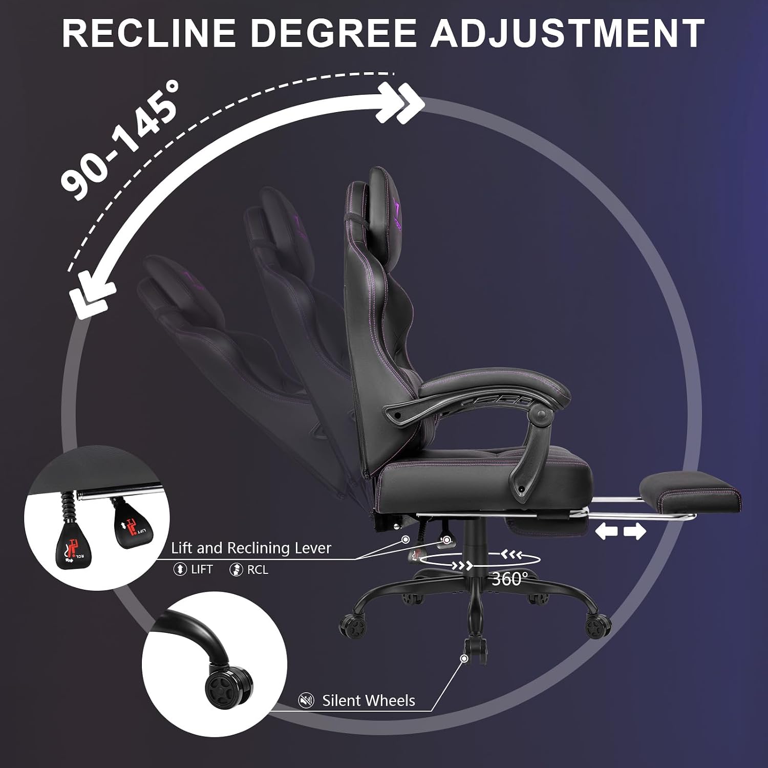 Waleaf Big and Tall Gaming Chair for Adults with Footrest, 400lbs Weight Capacity Video Game Chairs for Office, Ergonomic Computer Gaming Chair with Lumbar Support and Headrest (Purple)