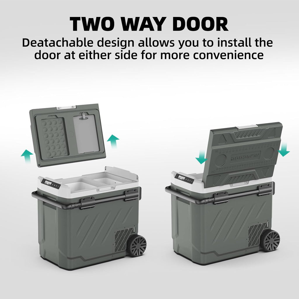 Alpicool Portable Refrigerator for Car, 12 Volt Refrigerator with Wheel 61 Quarts Car Refrigerator Dual Zone Independent Control, Portable Car Fridge 12V/24V Electric Cooler for Camping