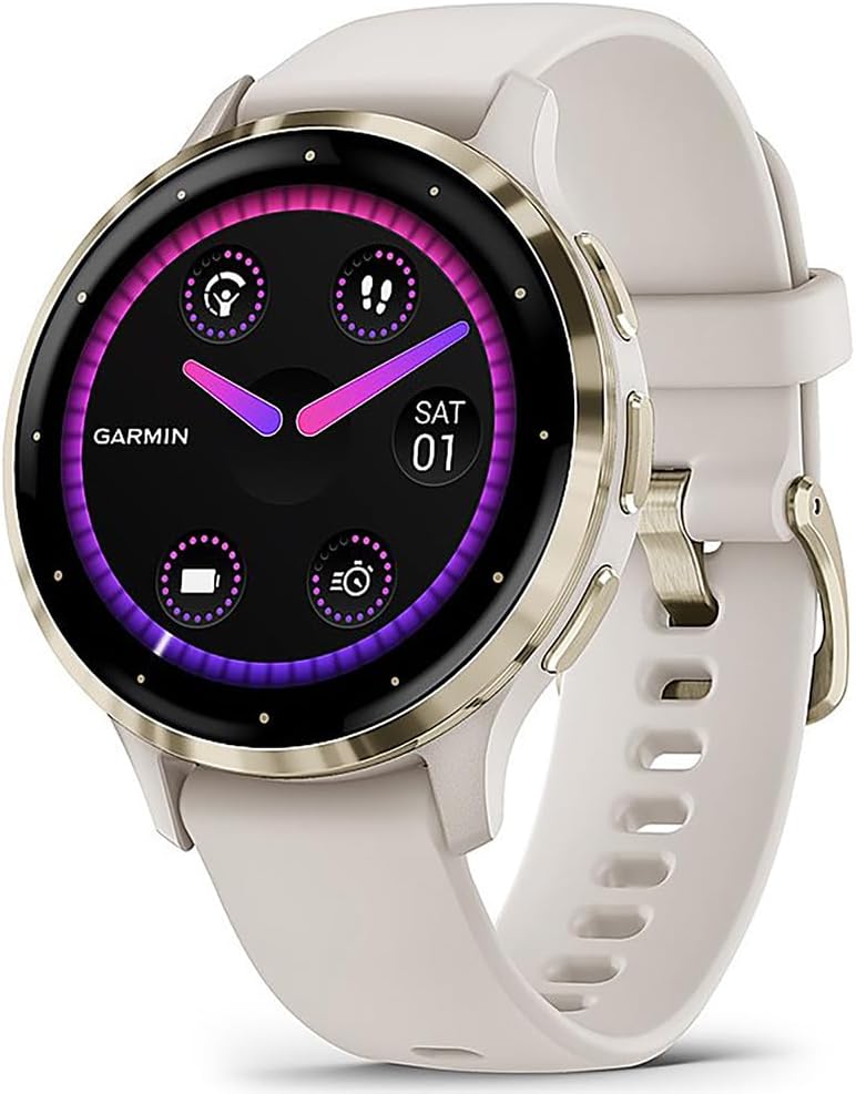 Garmin 010-02785-04 Venu 3S Health Fitness GPS Smartwatch Gold Steel Bezel with Ivory Case 41mm Bundle with Dust Cover 3 Pack, 2-Pack Screen Protector and 2 YR CPS Enhanced Protection Pack