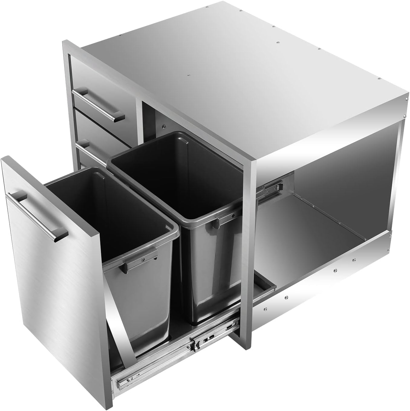 Outdoor Kitchen Drawer Combo, BBQ Access Trash Drawer Combo with Triple Stainless Steel Drawers(Left), Outdoor Kitchen for BBQ Island, Grilling Station, Outside Cabinet (28' W x 19.6'D x 20.1' H)