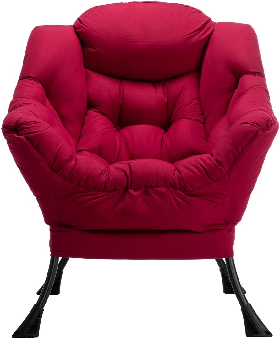 HollyHOME Lazy Chair with Armrest and Side Pocket, Comfy Accent Lounge Chair,Leisure Sofa Armchair for Living Room, Bedroom, Dorm, or Small Spaces, Oversized Reading Sofa Chair, Burgundy