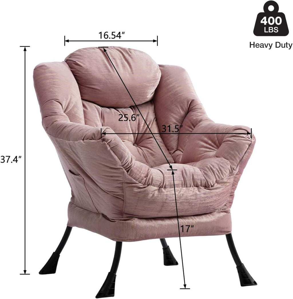 HollyHOME Lazy Chair with Armrest and Side Pocket, Comfy Accent Lounge Chair,Leisure Sofa Armchair for Living Room, Bedroom, Dorm, or Small Spaces, Oversized Reading Sofa Chair,Velvet Gilding Pink