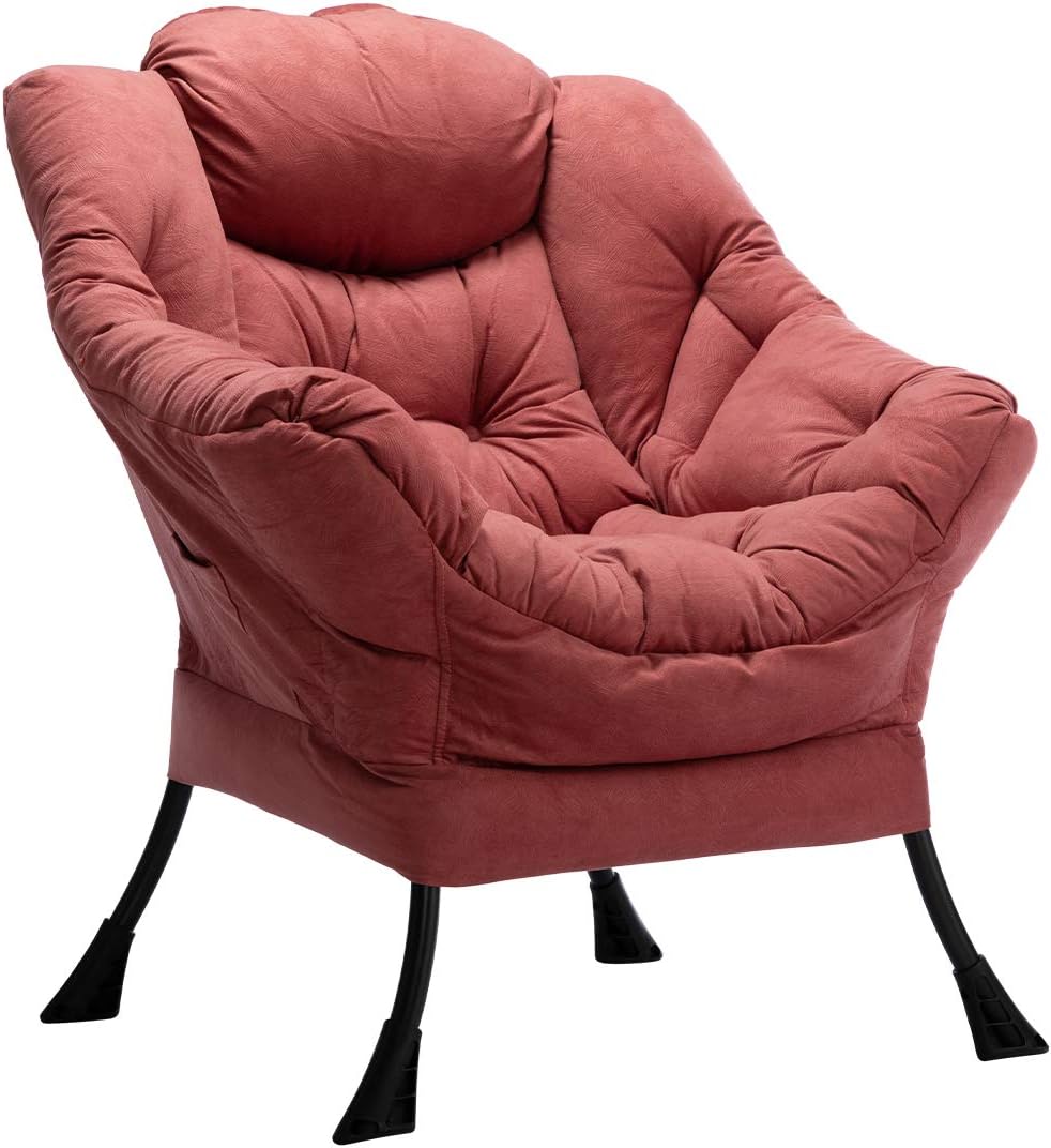 HollyHOME Lazy Chair with Armrest and Side Pocket, Comfy Accent Lounge Chair,Leisure Sofa Armchair for Living Room, Bedroom, Dorm, or Small Spaces, Oversized Reading Sofa Chair, Textured Brick Red