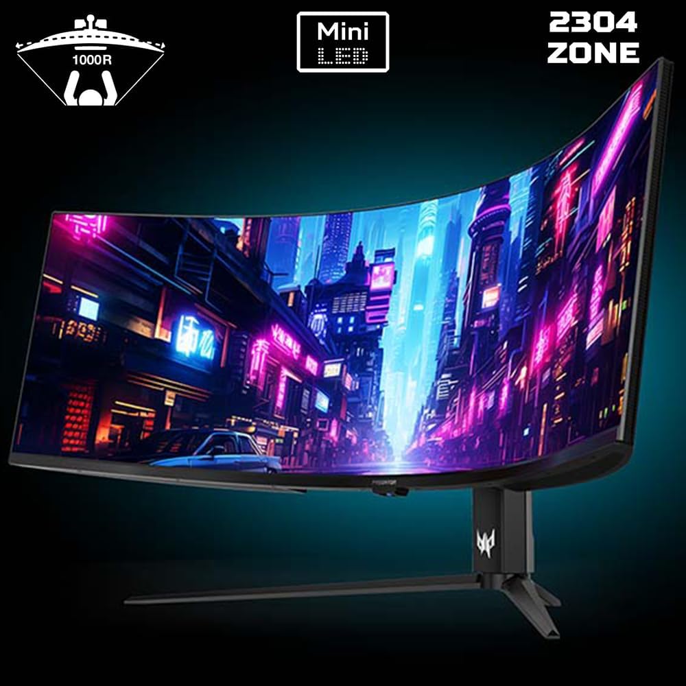 acer Predator Z57 | 57' DUHD 7680 x 2160 Mini LED 1000R Curved Gaming Monitor | AMD FreeSync Premium | 120Hz | 1ms | VESA DisplayHDR 1000| DCI-P3 98% | KVM Switch | USB Type-C, DP 1.4 & 2 x HDMI 2.1
