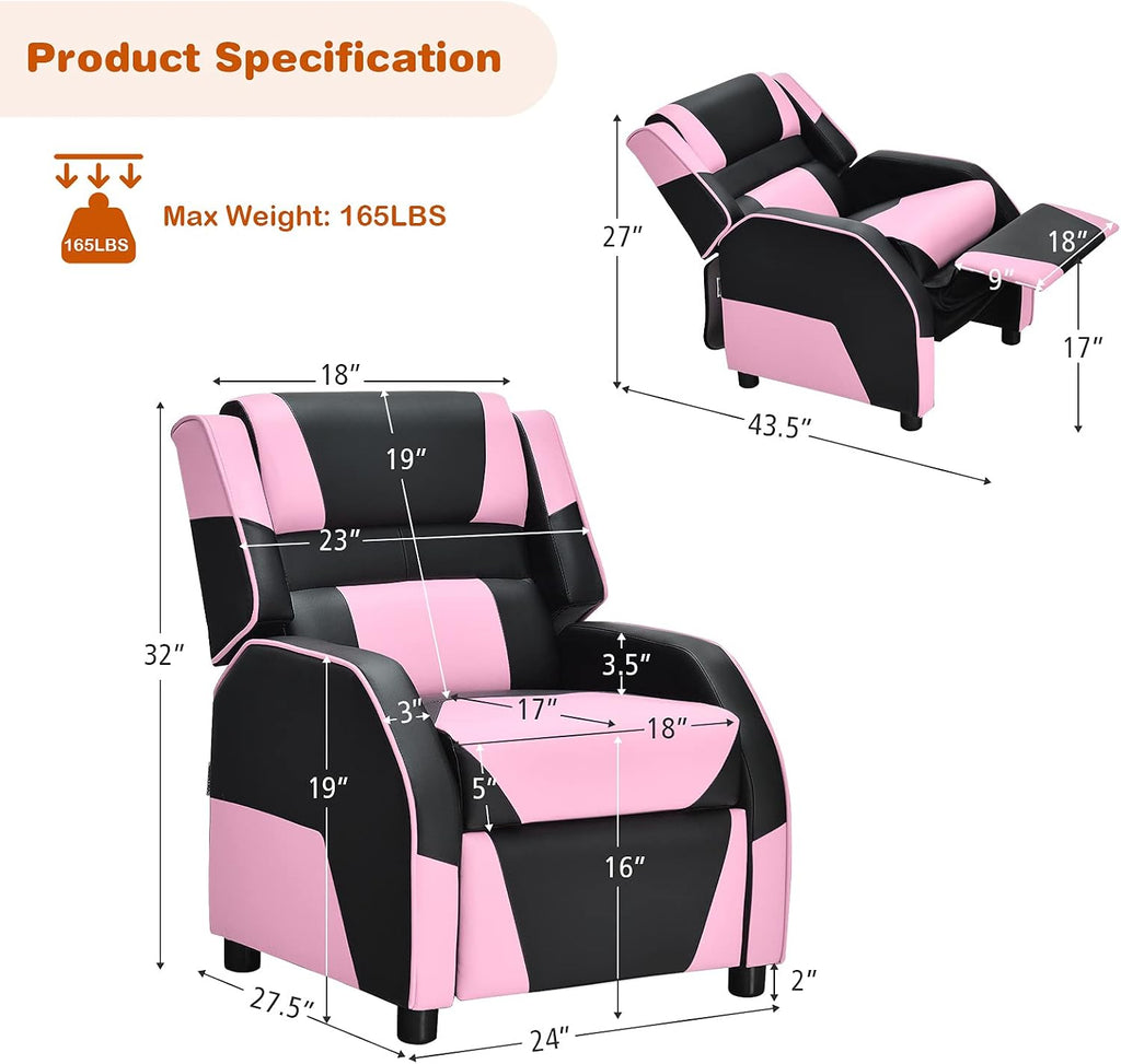 ARLIME Kids Recliner, PU Leather Kid Lounge Chair w/Footrest, Armrest, Headrest & Lumbar Support, Adjustable Gaming Toddler Sofa Armchair for Boys Girls (Pink)