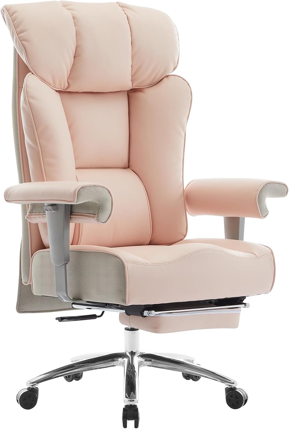 Efomao Big and Tall Office Chair for Women 400lbs - Heavy Duty Executive Desk Chair with Footrest & 23' Wide Seat - High Back Computer Chair for Heavy People, Home Office, Pink