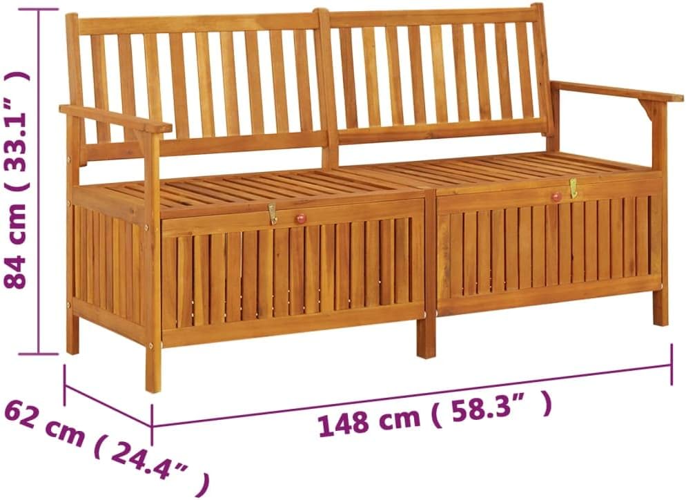 vidaXL Indoor and Outdoor Storage Bench – Solid Acacia Wood, Stable Seating, Ample Storage, Ideal for Patio, Weather, Comes with Cushion