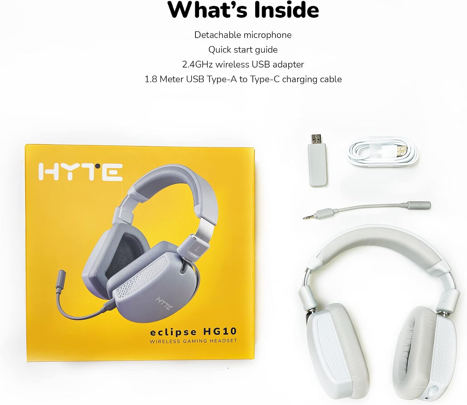 Hyte Eclipse HG10 Wireless Gaming Headset, 2.4 GHz Wireless Performance, USB-C, Detachable Mic, 30 Hour Battery, for PC, PS4, PS5, Switch Grey
