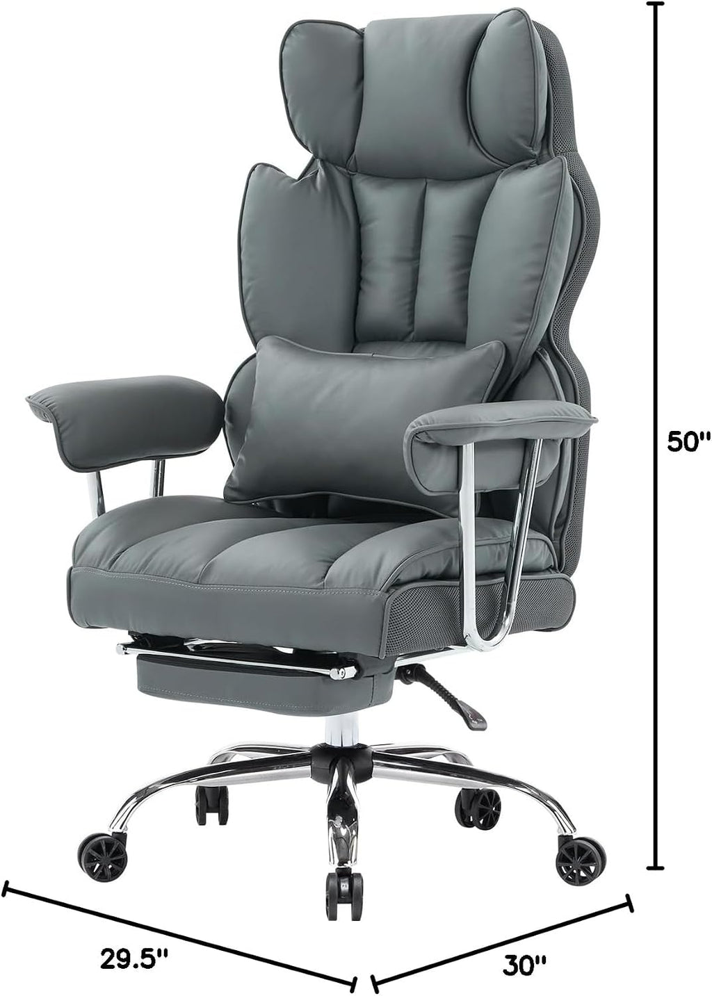 Efomao Big and Tall Office Chair 400lbs – High Back Executive Chair with Swivel Base, PU Leather Upholstery, Lumbar Pillow, Padded Armrests, and Rolling Wheels，Dark Grey Computer Chair