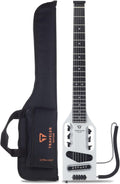 Traveler Guitar Ultra-Light Electric Guitar Satin White | Portable Electric with Removable Lap Rest | Full 24 3/4' Scale Headless Guitar | Custom Gig Bag Included