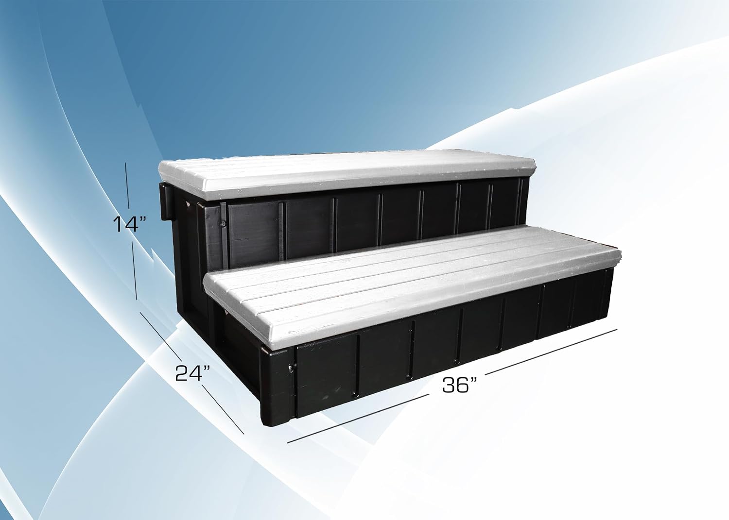 Confer Plastics Two Tier 36' Wide Storage Hot Tub Step: Durable, Multi-Functional, Non-Skid Spa Steps, Easy Installation, Sturdy, Long Lasting Upgrade to Your Space. Proudly Made in USA. - Grey