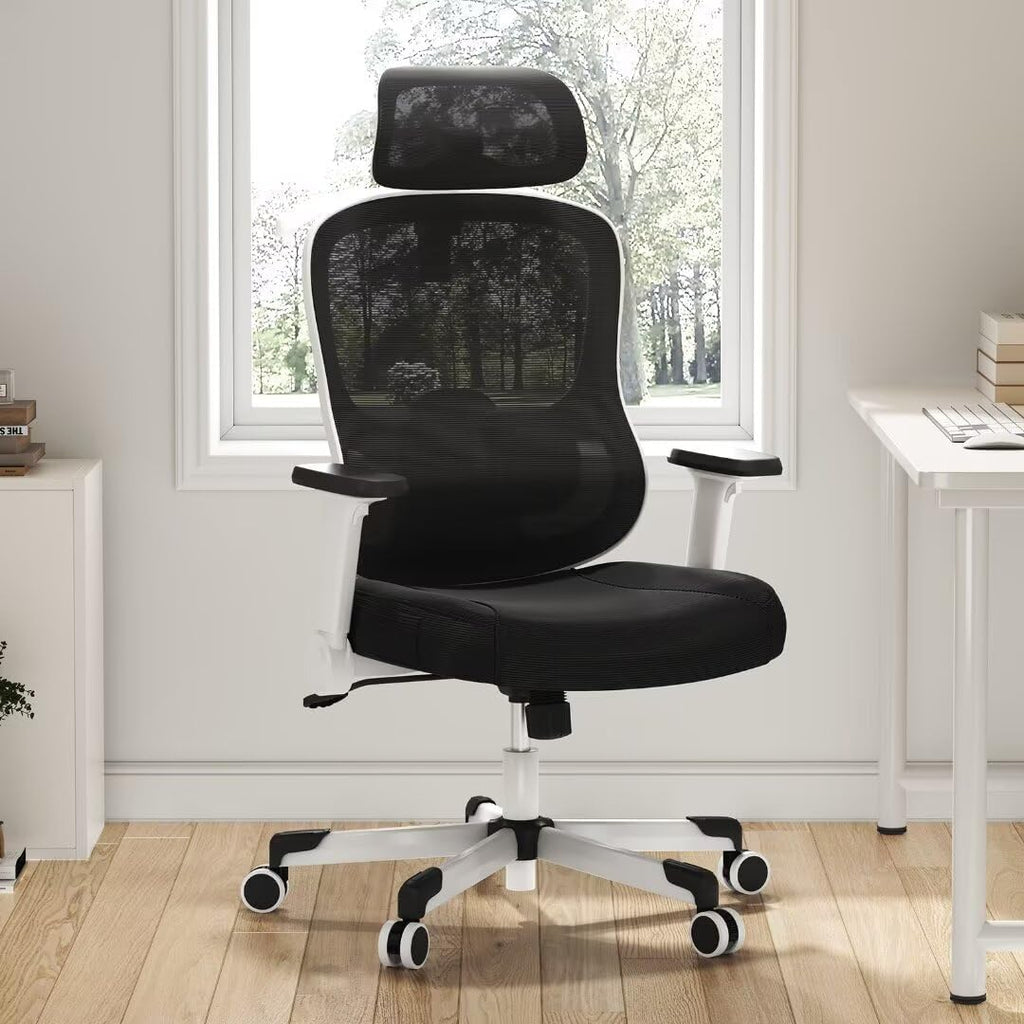 Ergonomic Office Chair Reclining Gaming Chair Adjustable Lumbar Support 6D Armrest Headrest Breathable Mesh Swivel Computer Chairs Home Task Desk Chair Wheels Coat Hanger Tilt Lock Cross Legged Chair