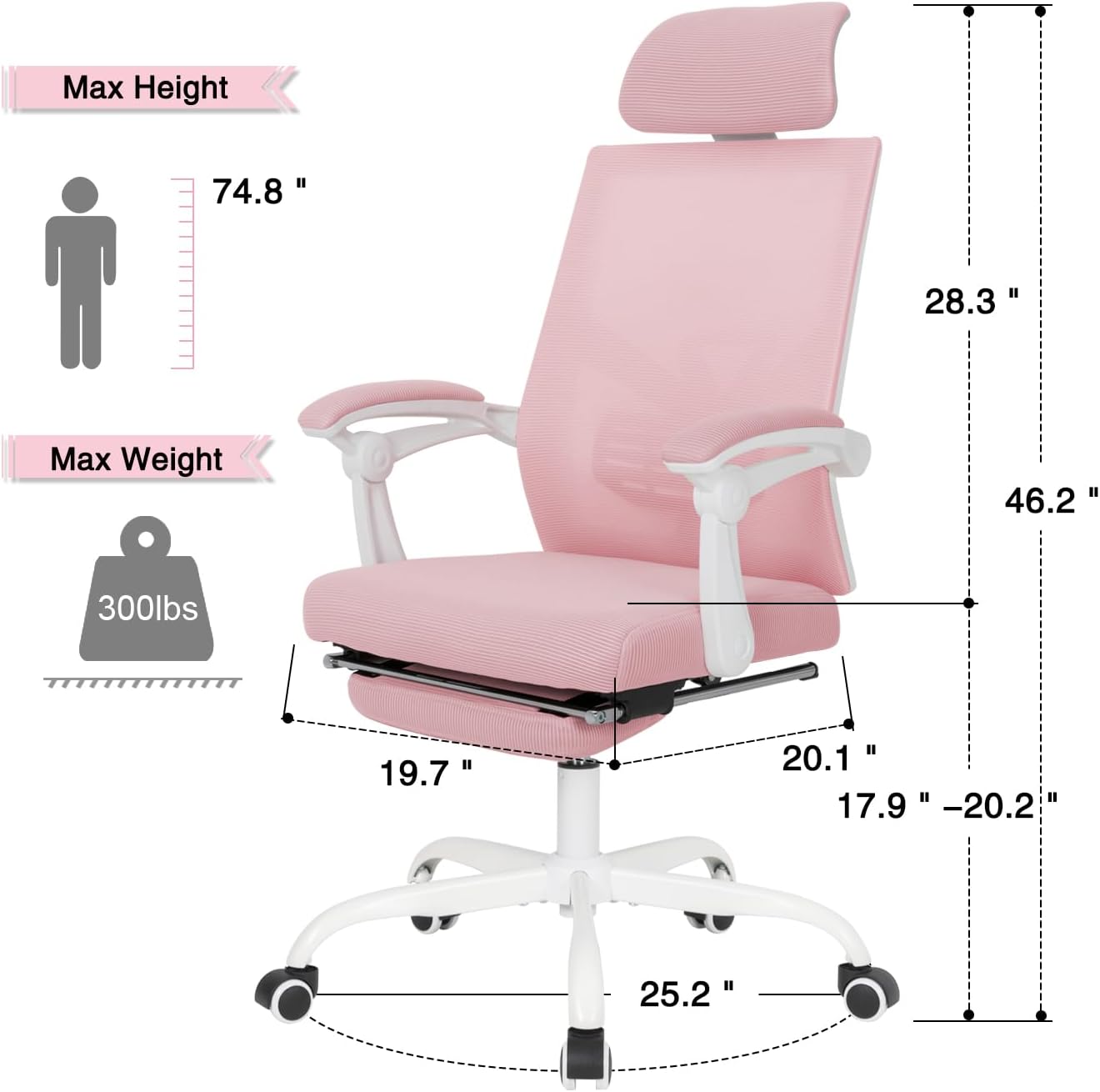 Qulomvs Mesh Ergonomic Office Chair with Footrest Home Office Desk Chair with Headrest and Backrest Adjustable Computer Executive Desk Chair with Wheels 360 Swivel Task Chair