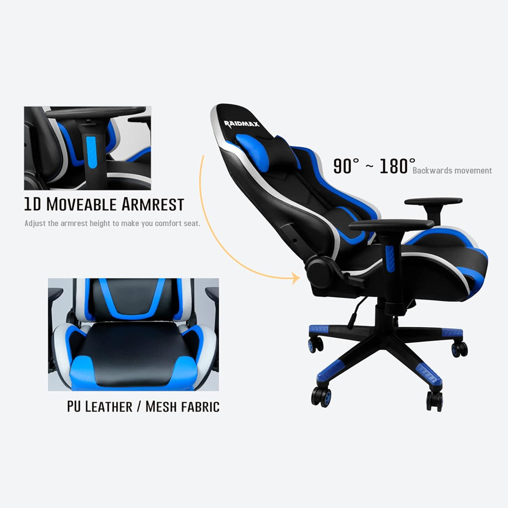Raidmax DK925 Ergonomic Gaming Chair with Adjustable Armrest and RGB Lighting with Remote Control- Reclining, High-Performance Chair with Lumbar Support