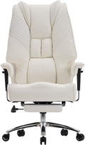 EXCEBET Big and Tall Office Chair 400lbs Wide Seat, Leather High Back Executive Office Chairs with Foot Rest, Ergonomic Lumbar Support for Lower Back Pain Relief (White)