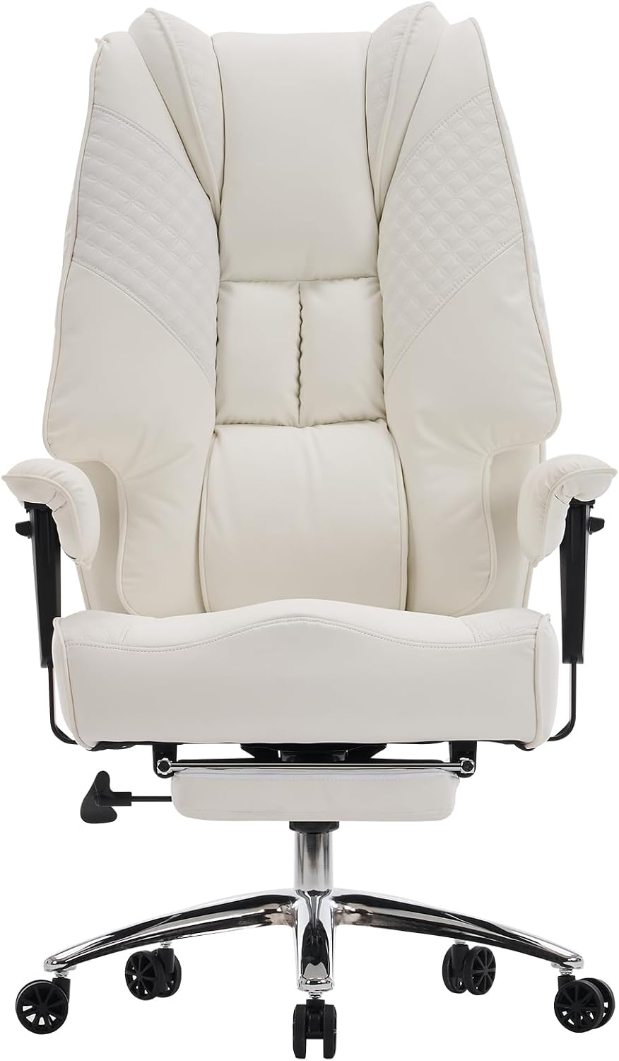 EXCEBET Big and Tall Office Chair 400lbs Wide Seat, Leather High Back Executive Office Chairs with Foot Rest, Ergonomic Lumbar Support for Lower Back Pain Relief (White)