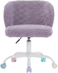 Shenyon Purple Faux Fur Vanity Chair, Adjustable Swivel Home Office Chair with Colorful Wheels and Metal Base, Cute Makeup Chair for Women, Teens & Girls(Purple)