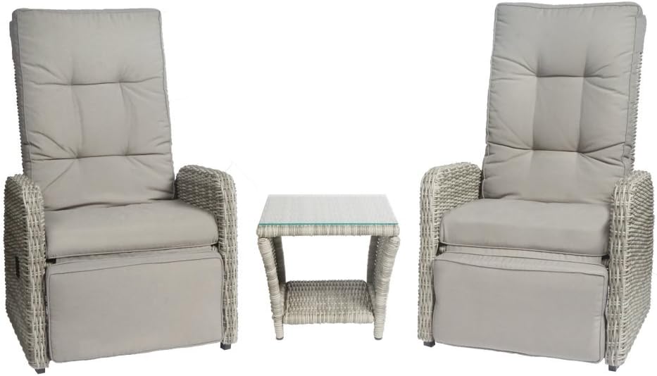 Elle Decor Vallauris Patio Outdoor Furniture Collection, Premium All Weather Wicker, 3 Piece Reclining Set, Gray