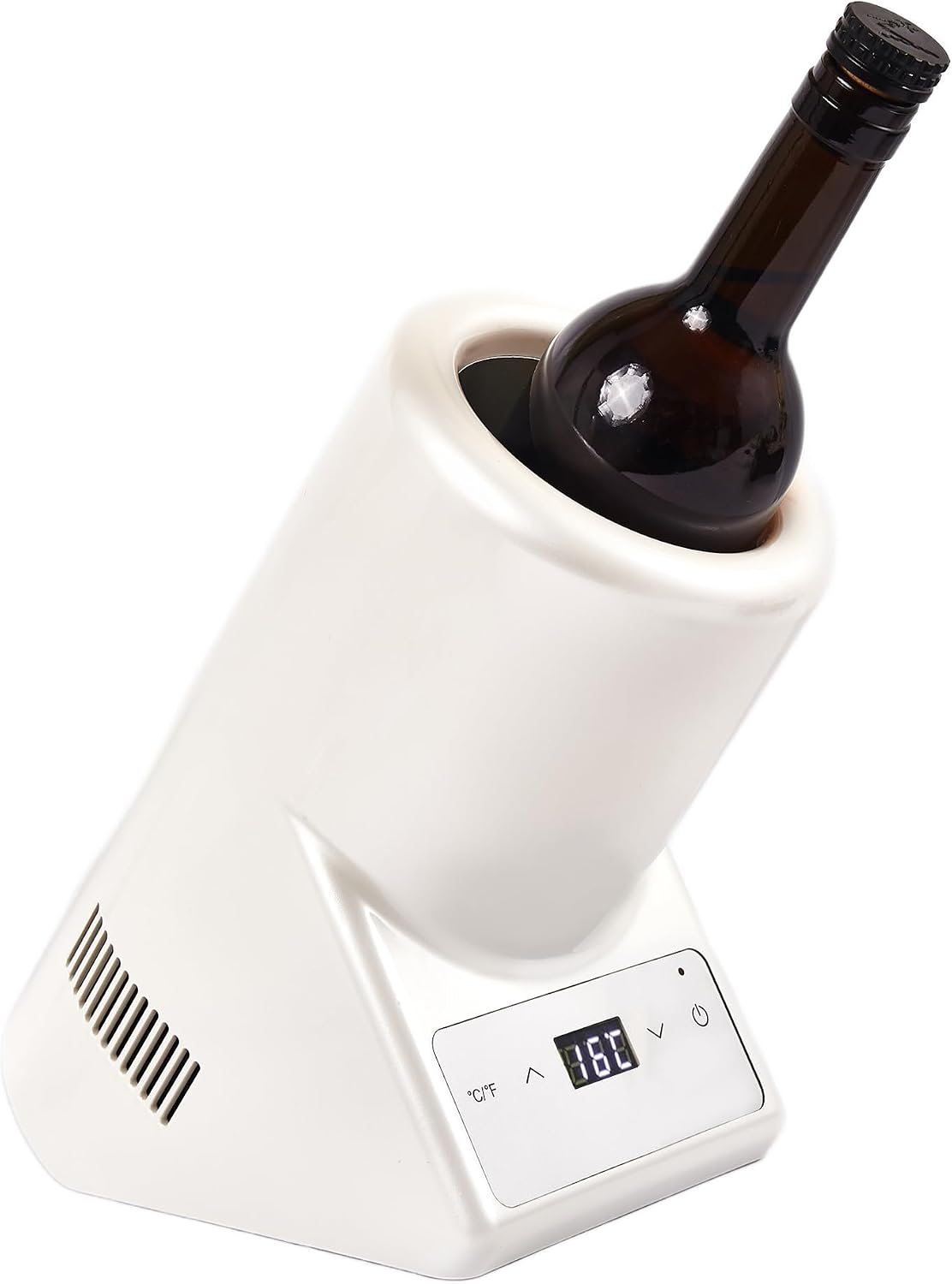 Equator 110V/12V Portable Electric Wine Chiller for Red, White and Water Bottles, 750mL Single Bottle Cooler, Stainless Body, Rechargeable, 24h Cold, Ideal for Parties & Gifts (White)