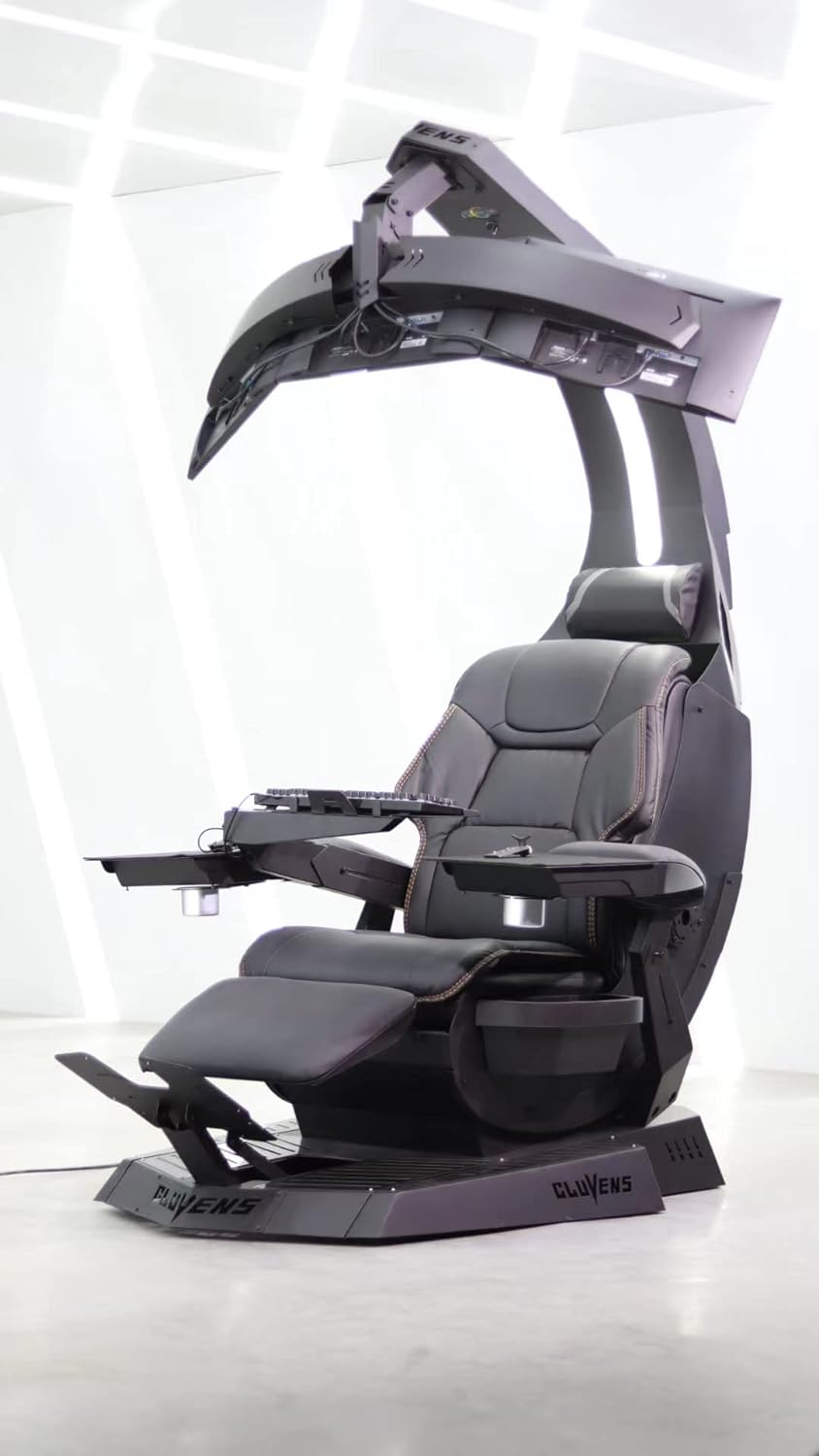 Imperatorworks CLUVENS Manticore Model Zero Gravity Gaming Chair Cockpit Gaming Workstation Executive seat (Black) Support 3 Monitors 1 * 49'/57' Monitor can Extend to 5 Monitors