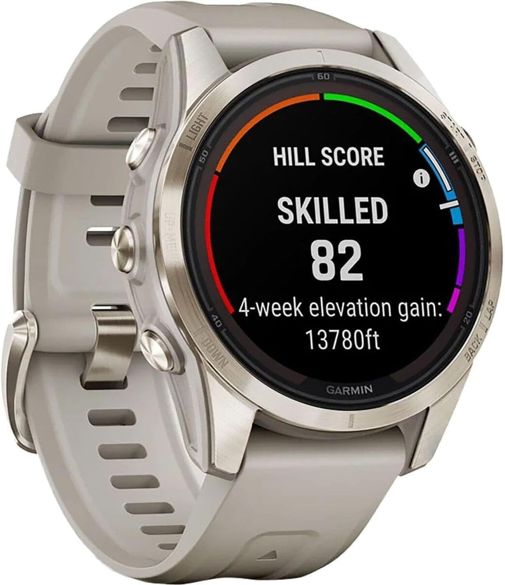 Garmin Fenix 7S Pro Solar, Sapphire, Soft Gold Steel, Light Sand Bundle with 2 Year Enhanced Protection Pack (Renewed)
